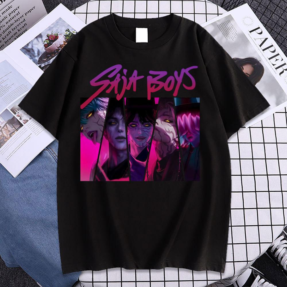 Saja Boys Boy Band Футболка Kpop Вдохновленная фильмом Охотники на демонов Футболка Мужская Женская Одежда Хлопок Короткий рукав Футболка