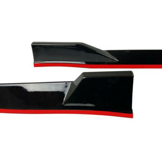 Комплект боковых юбок в спортивном стиле TRD для Toyota Camry 2018-2022 - Черный с красной окантовкой