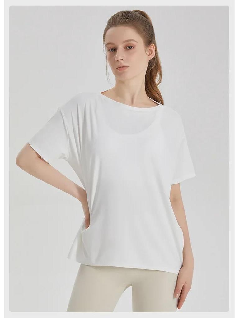 Женский быстросохнущий топ для йоги LAHN Ice Silk — короткий рукав, свободный и облегающий крой, стильная повседневная спортивная одежда для лета