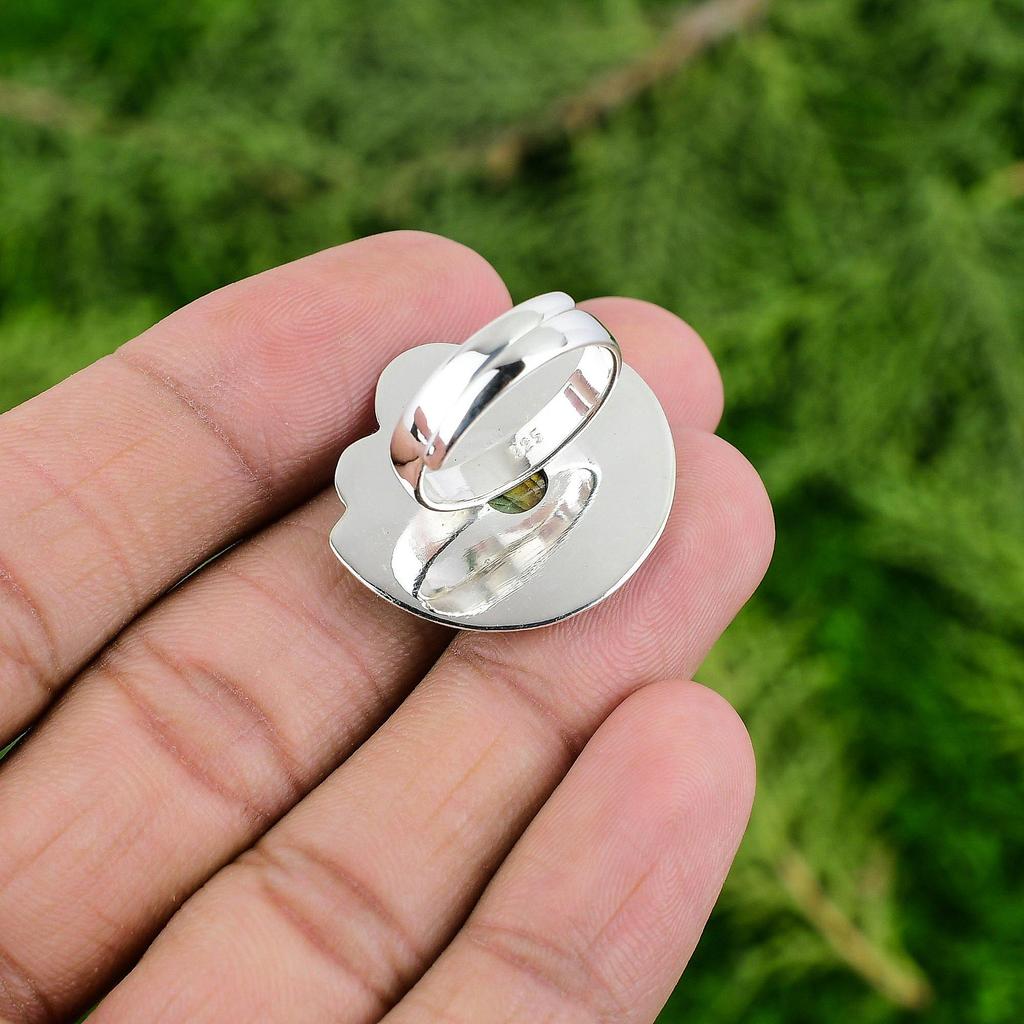 Gift For Her Natural Labradorite Stackable Flower Adjustable Ring 925 Silver