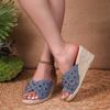 Large Size Hemp Rope Wedge Slippers Women 2024 Summer New Vintage Thick Soled Riveted Metal Line Slippers