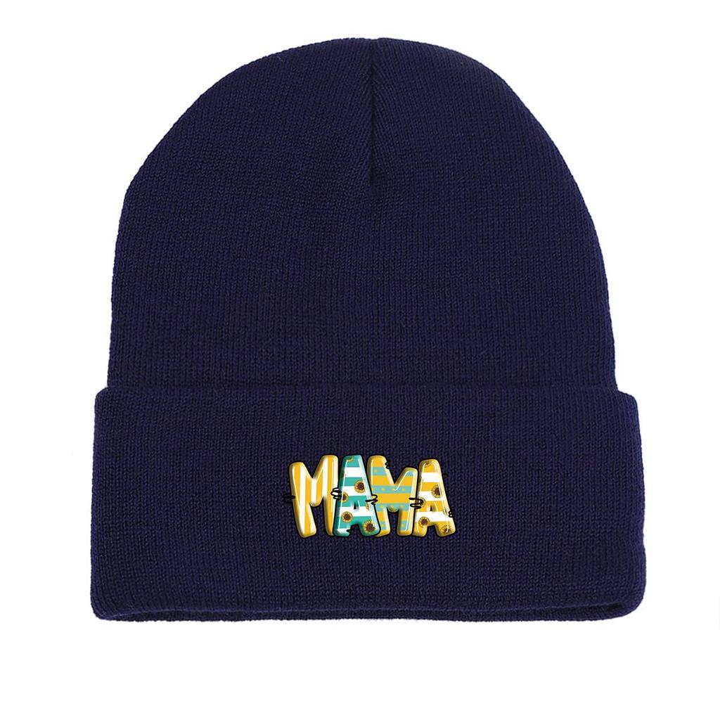 MAMA" Winter Knit Hat Beanie, Mother Woman Cap Warm Versatile Hip Hop Pompom Beanies Knitted Cap Beanie