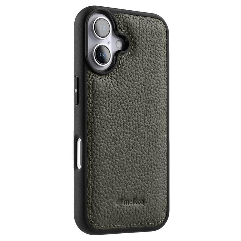 MELKCO For iPhone 16 Plus Case Genuine Cow Leather Coated PC Phone Cover