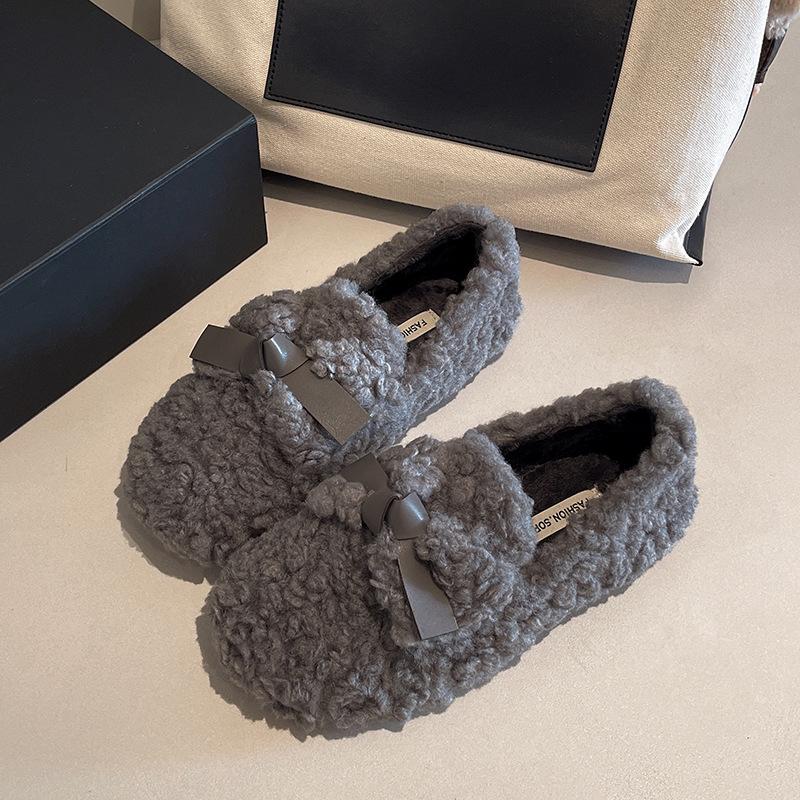 Интернет-знаменитость фея ветер пушистые туфли женская обувь осень-зима 2025 новая однопедальная теплая хлопковая обувь из овечьей шерсти