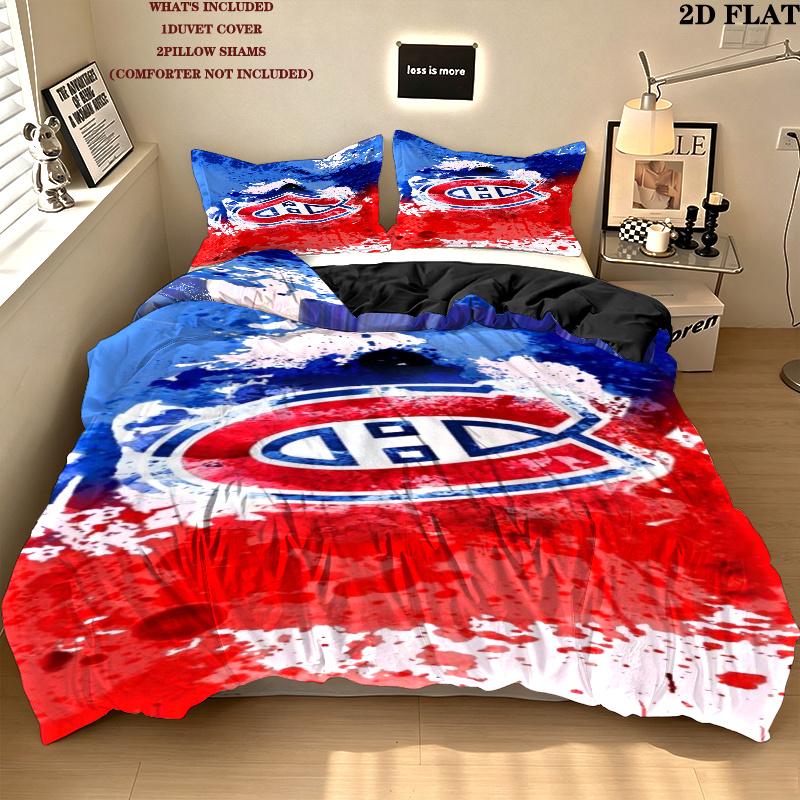 Постельное белье с узором Montreal Canadiens Пододеяльник Наволочка Домашний Декор Подарок (1 пододеяльник + 2 наволочки, без наполнителя)