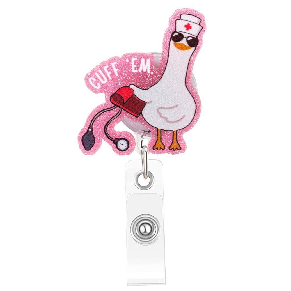 Retractable Badge Scroll Pull-tab Fastener ID Clip Funny Goose Nurse Badge Reel Nursing Student