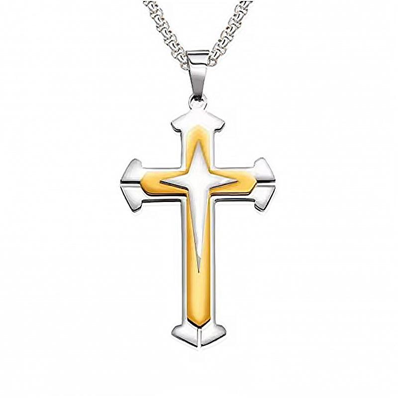 New Titanium Steel European and American Jewelry Titanium Steel Retro Multi Layer Cross Necklace Pendant