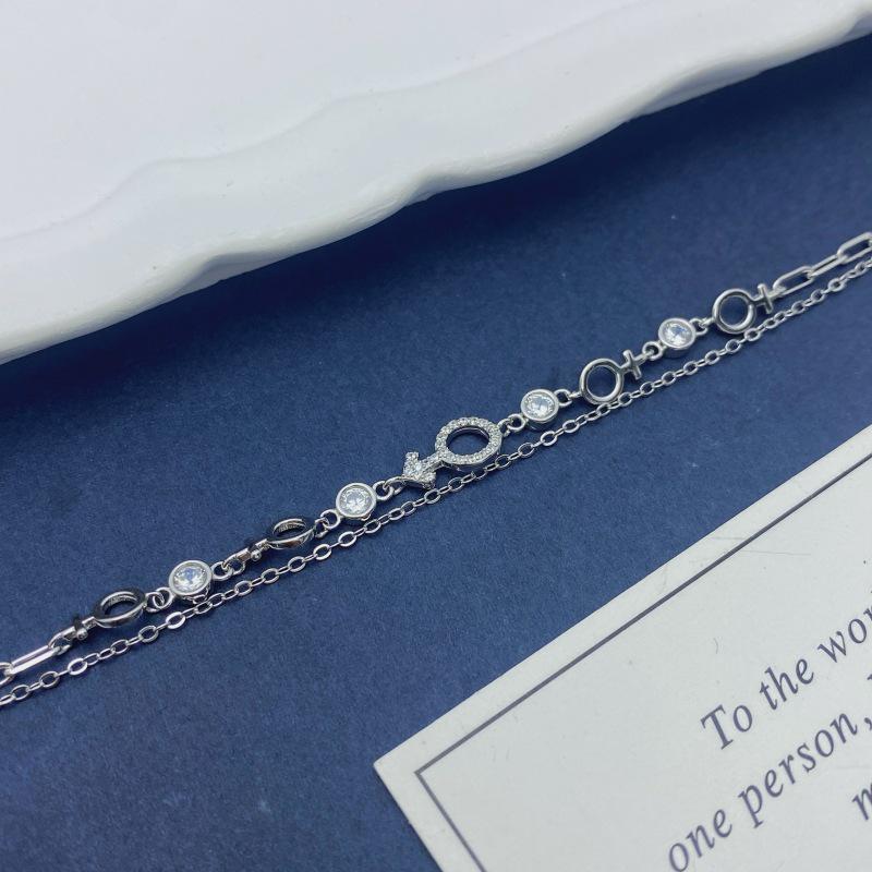 Серебряный браслет S925 с крестом и кругом, двойной слой – Элегантный, Универсальный, Модный легкий люкс.
