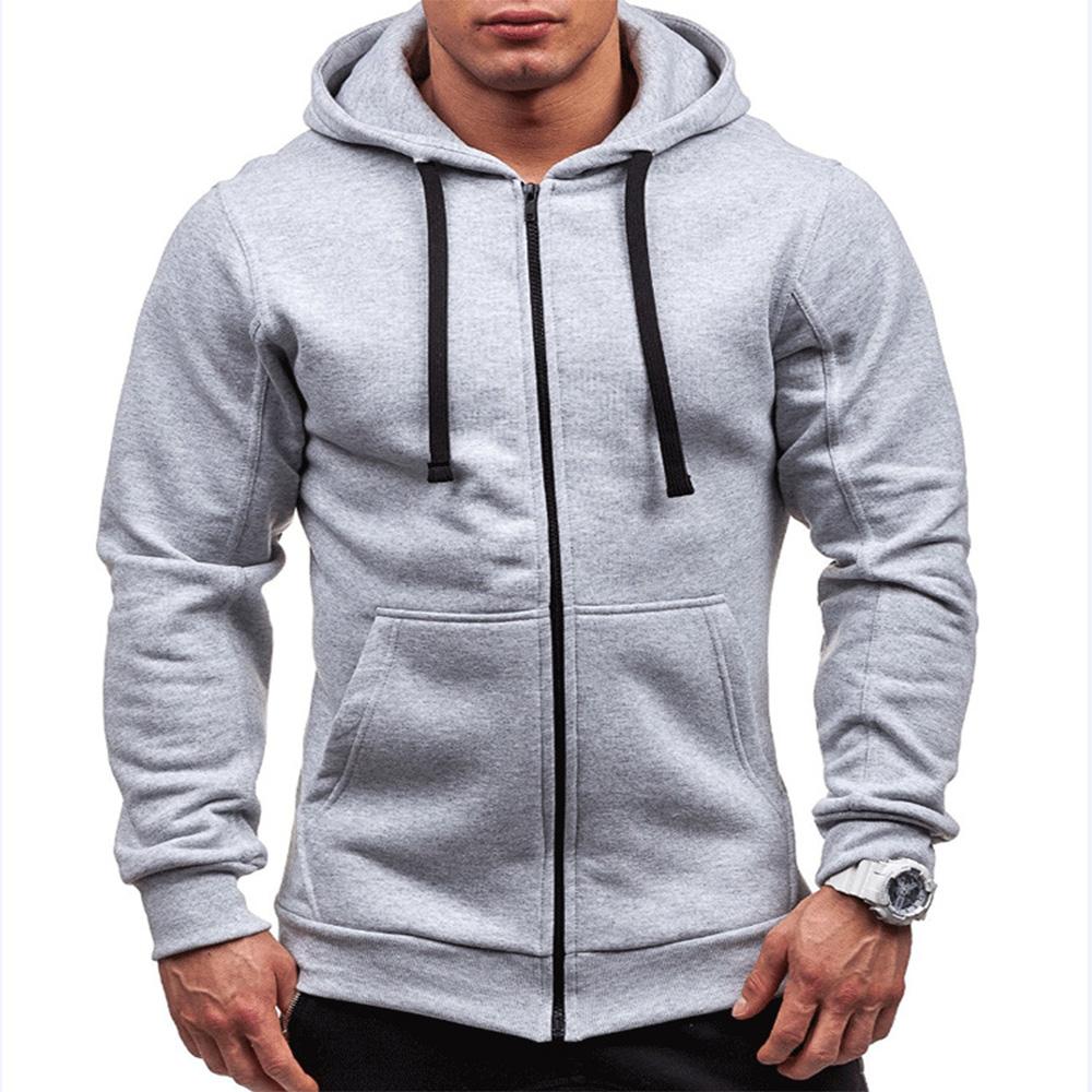 Spring Men Hoodies Solid Color Casual Daily Fitness Sweatwear Simple Zipper Cardigan Outdoor Sports Tops