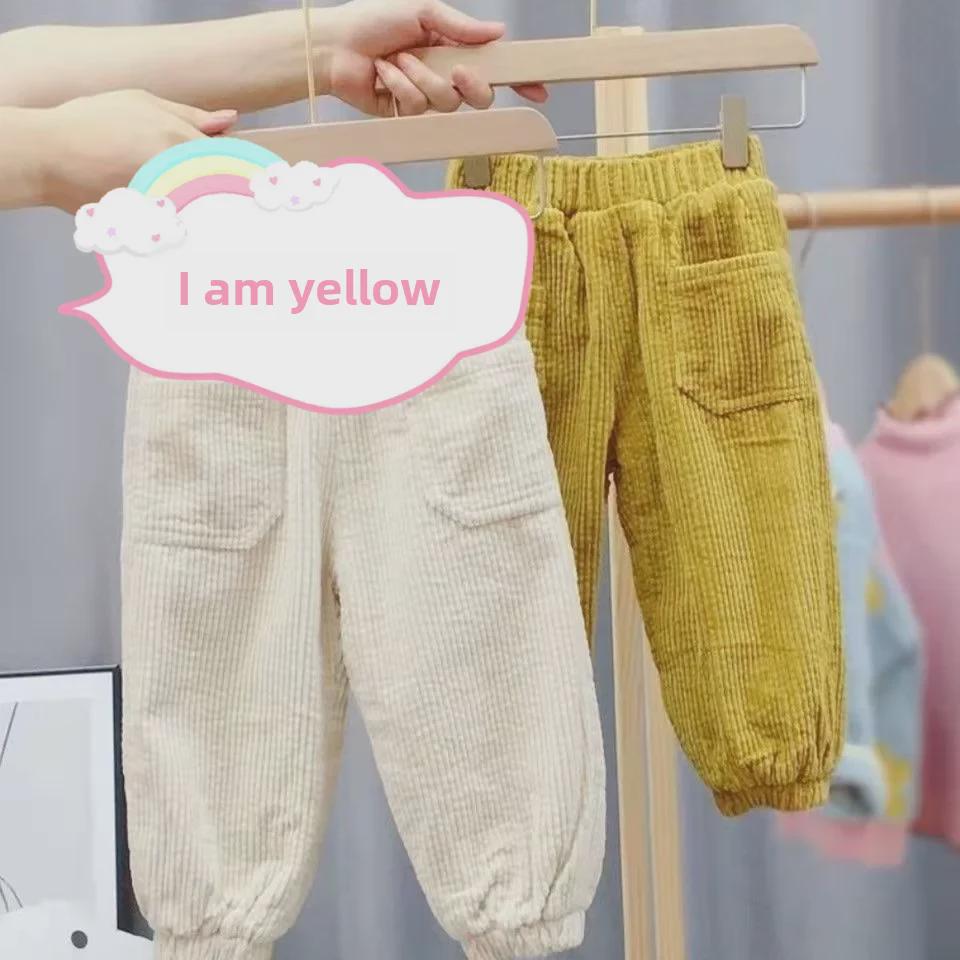 Осенне-зимние вельветовые брюки для девочек с бархатной подкладкой – утолщенная повседневная и модная спортивная одежда для мальчиков