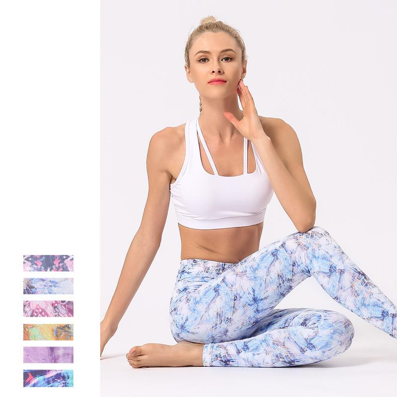 Женские брюки для йоги с принтом, брюки с высокой талией, ягодицы, нижние брюки для бега, спортивные штаны для фитнеса, девятиточечные брюки, поглощающие пот, дышащие узкие брюки