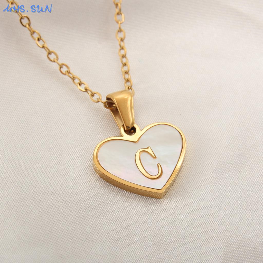 MHS.SUN Stainless Steel Heart Initial Necklace for Women Girls Gold Plated A-Z 26 Letter Pendant Choker Jewelry Birthday Gifts
