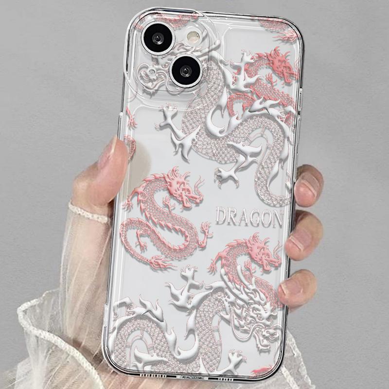 «Прозрачный розовый чехол с изображением тотема дракона для iPhone 11/12/13/14/15 Pro Max и XS/X»