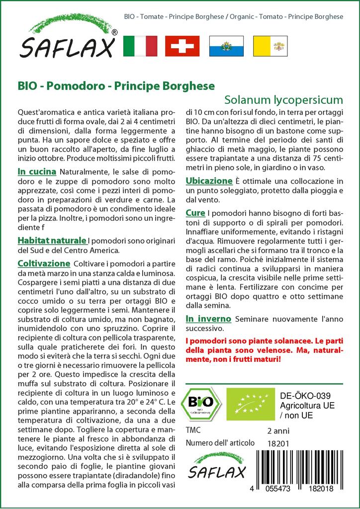 SAFLAX Garden in the Bag - Органический - Помидор - Principe Borghese - 10 семян - С субстратом в подходящем стоячем пакете - Solanum lycopersicum