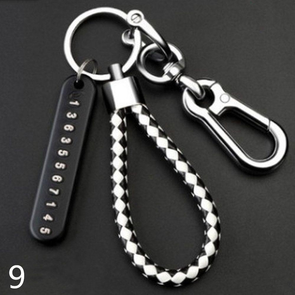 Fashion Weave Bag Pendant Auto Key Chain Leather Phone Number Plate Keyring Anti-lost Car Keychain