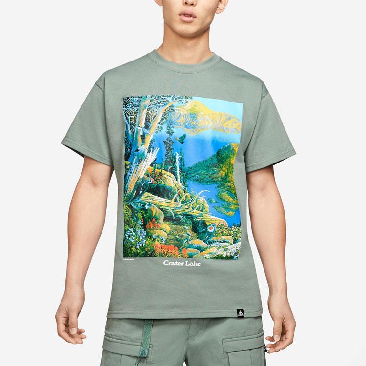 Nike ACG Crater Lake Футболка с круглым вырезом и графическим принтом Мужские топы Зеленые DA4878-365