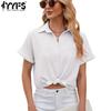 Women's Fashion Casual Summer Spring Solid Color Print Short Sleeve POLO Neck Blouses & Shirts