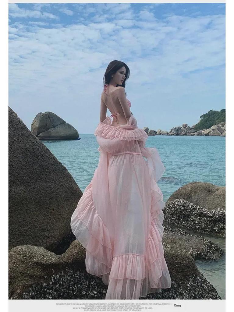 Элегантное французское романтическое солнцезащитное платье-кардиган для отдыха на море