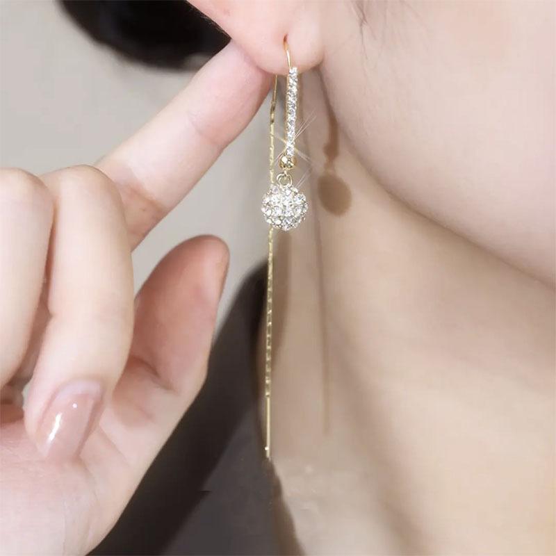 Tiktok Same Super Flash Set Diamond Ball Ear Line Женские индивидуальные крутые стильные длинные серьги High Sense Роскошные серьги Tide