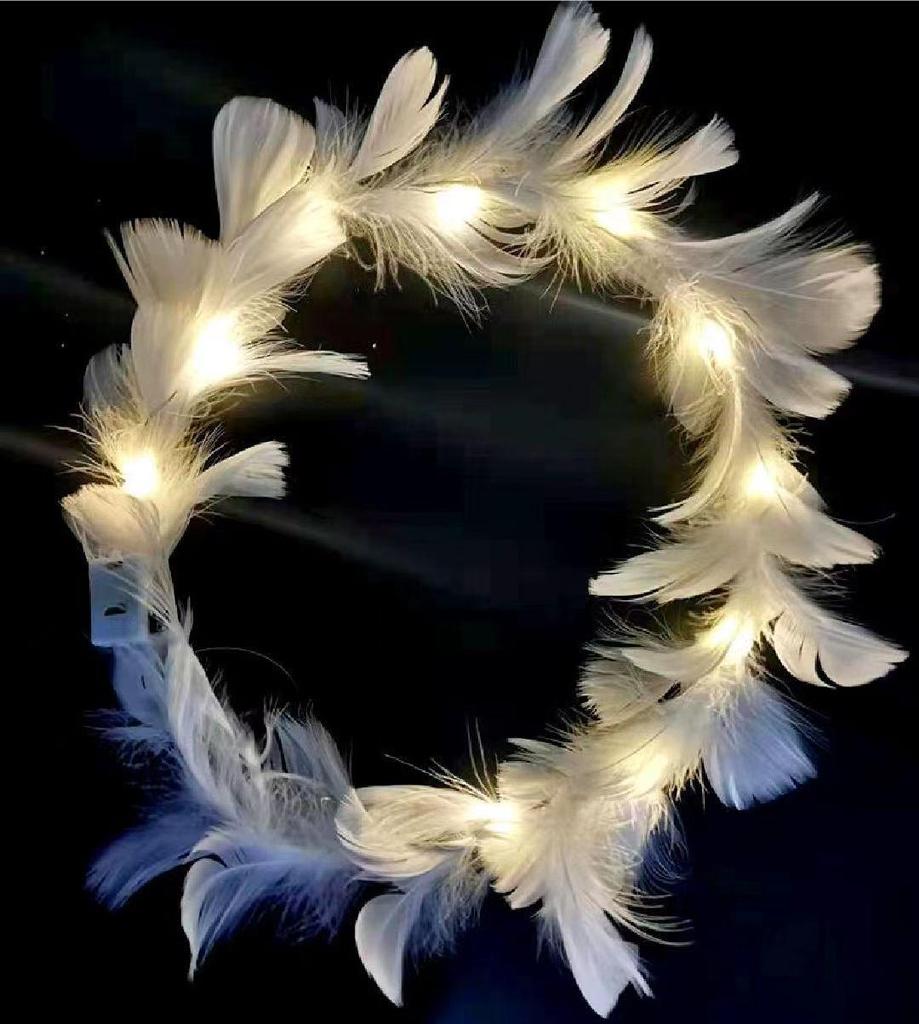 Angel Halo Glow Headband with Fairy Wings - Feather & Silk Christmas Hair Accessory
