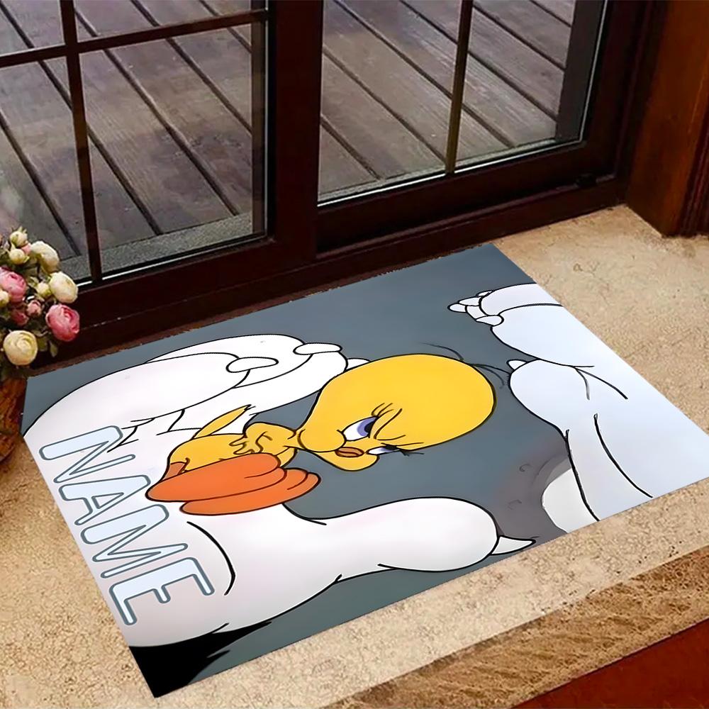 Looney Tweety Clouds Customize Your Name Area Rug Suitable for Game Room Outdoor Kitchen Balcony Anti-slip Rug Decorate Offices Wedding Party Gift