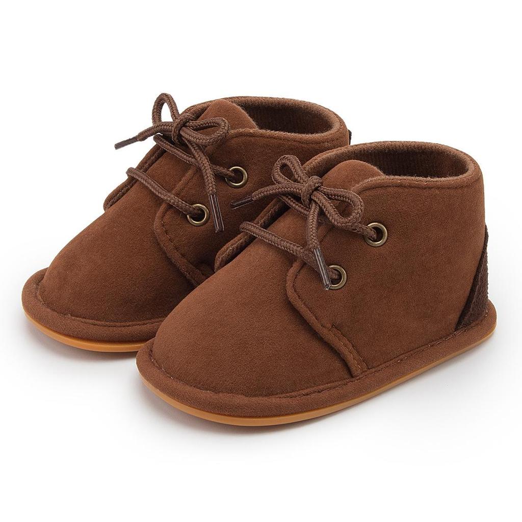 Autumn/Winter Non-Slip Lace-Up Baby Boots with Rubber Sole