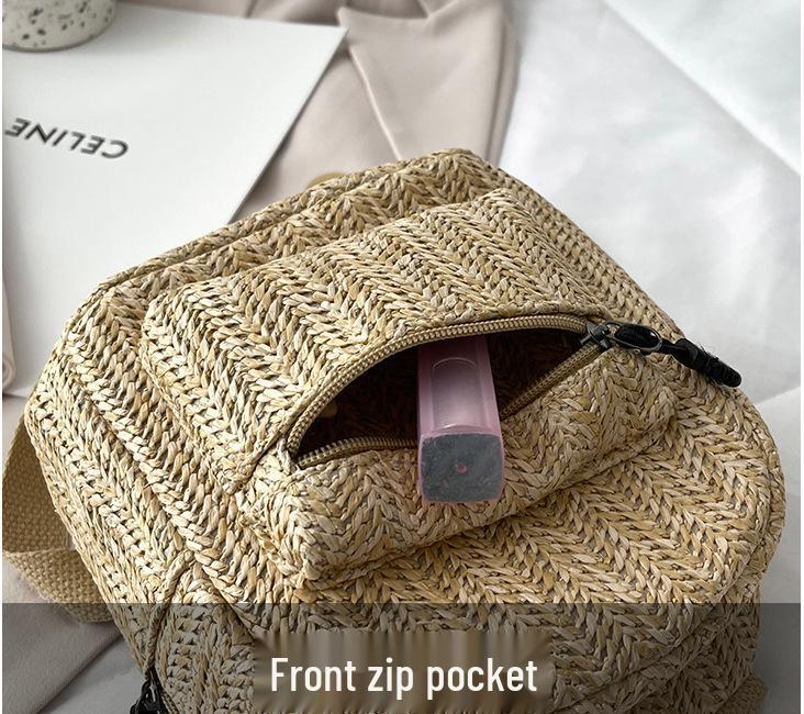 Этнический стиль двухслойный рюкзак из соломы на молнии