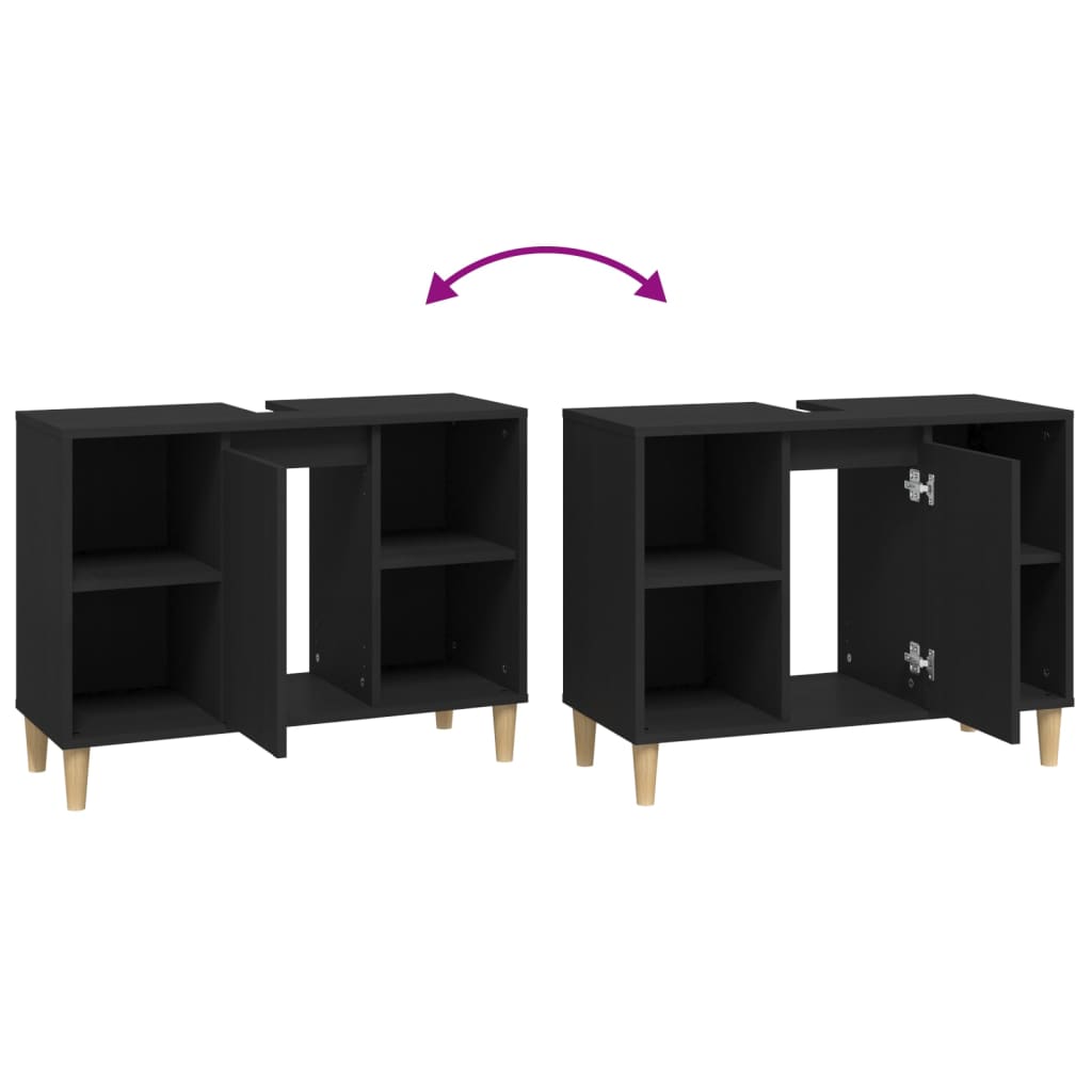 Schrank Unter Dem Waschbecken, Unterschrank, Schwarz, 80x33x60 Cm