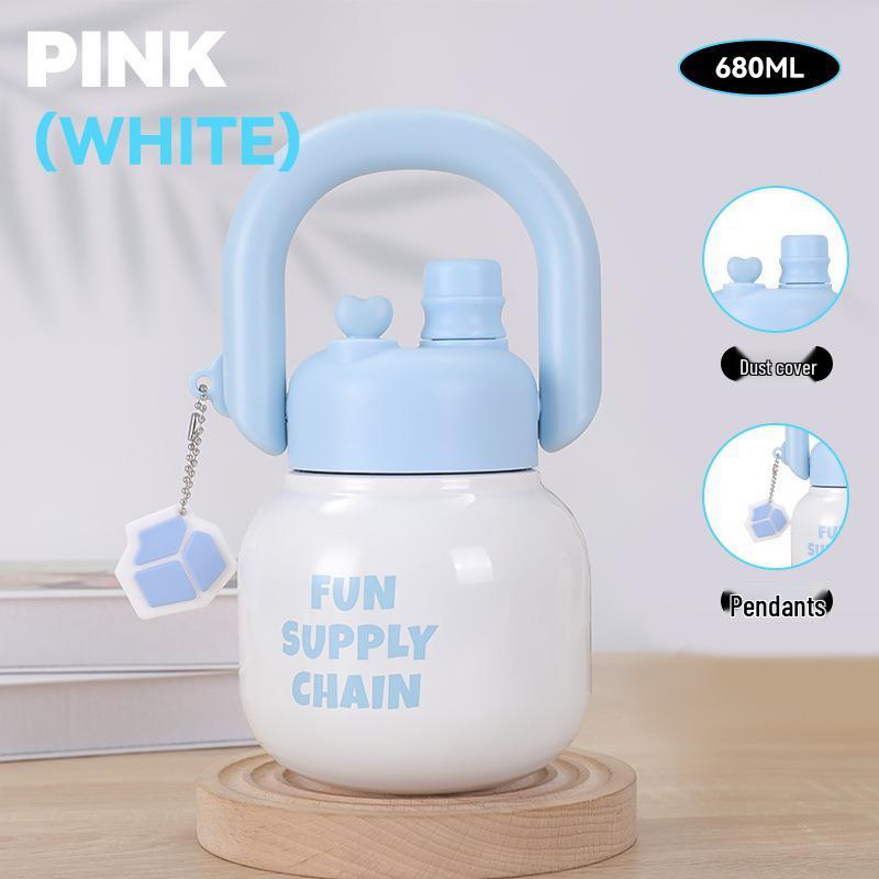 Бутылка для воды с двойной соломинкой и большим животом - Летняя чашка большой вместимости для девочек