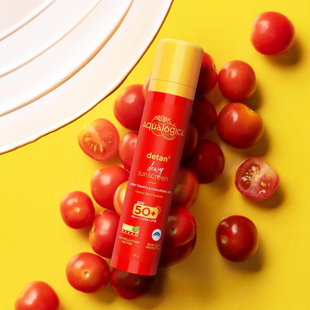 Aqualogica Detan Plus Dewy Sunscreen SPF 50 Plus PA Four Plus Lightweight No White Cast Daily Sun Shield 50 g