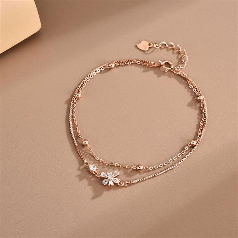 Браслет-подвеска из стерлингового серебра 925 пробы с цирконием и цветком для женщин и девочек, вечерние, свадебные, модные модные ювелирные аксессуары, аксессуары