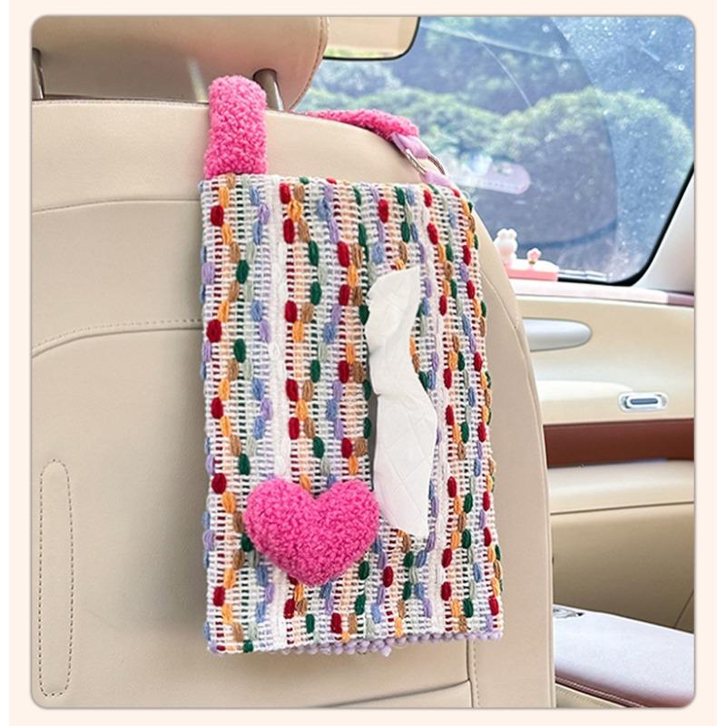 Creative Heart Shape Hanging Backseat Car Tissue Box Multi Functional Tissue Bag