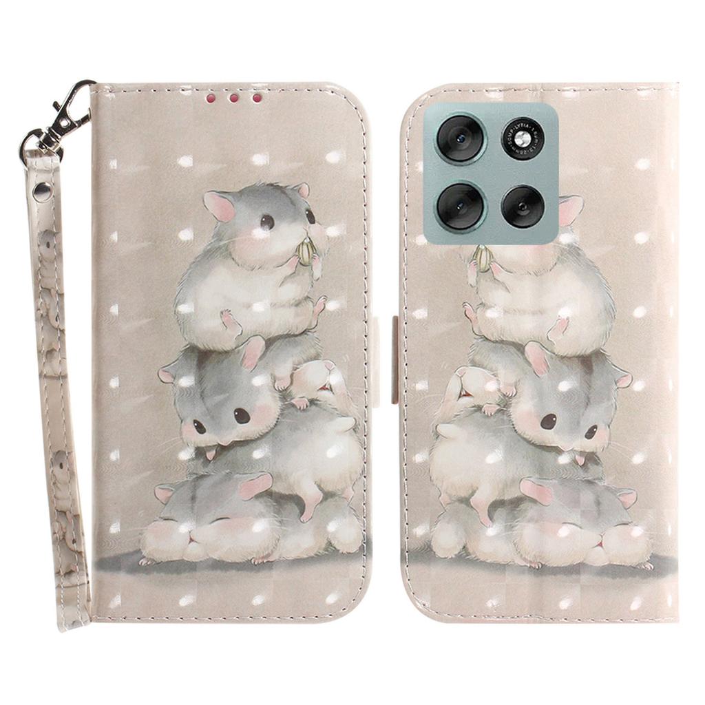 Для Motorola Moto G56 5G Чехол с принтом, кожаный кошелек, чехол для телефона с ремешком на запястье