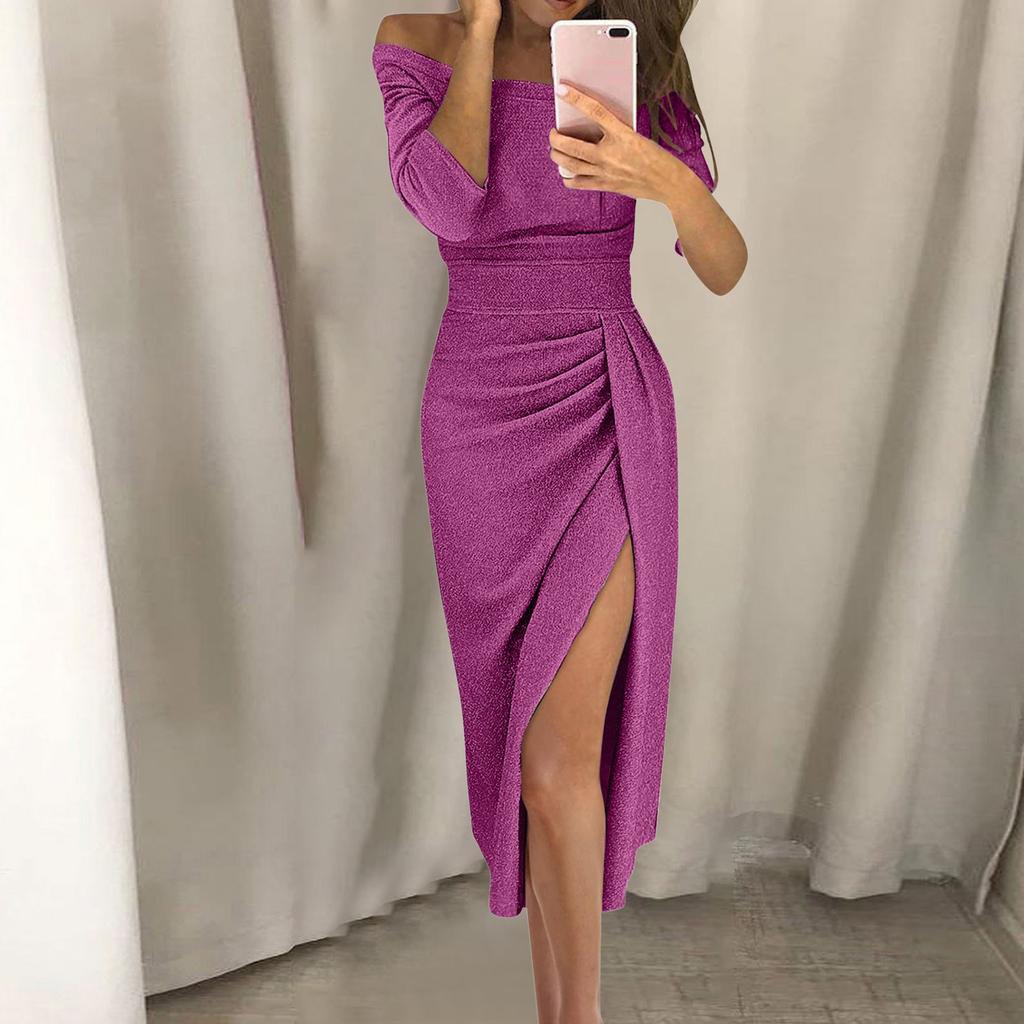 Женское модное сексуальное облегающее платье без бретелек с высоким разрезом и половиной рукава