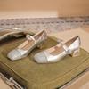 57701 [Sheepskin] High Heels Women's Thick Heel 2025 New Square Head Mary Jane Medium Heel Splicing Shoes