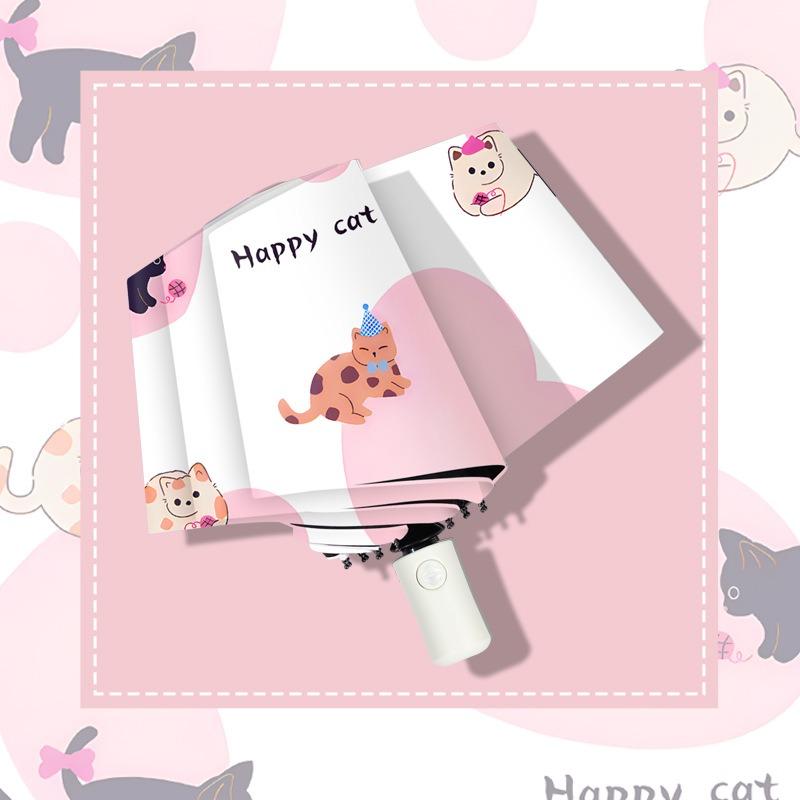 Automatic Three-fold Umbrella Cartoon Digital Folding Umbrella Vinyl Anti-ultraviolet Sunscreen Sun Umbrella