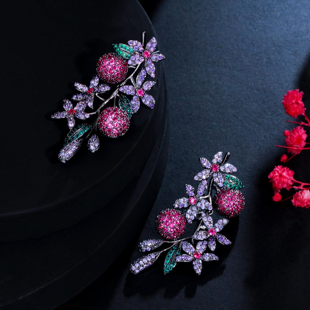 WWJ Великолепные ювелирные изделия цвета черного золота с цирконами и листьями серьги-капли