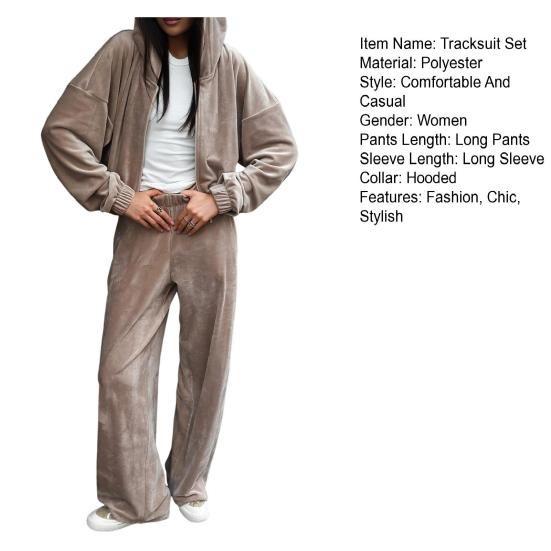 Женский велюровый спортивный костюм из 2 предметов: толстовка с капюшоном на молнии и брюки широкого кроя. Комплект из мягкого бархата.
