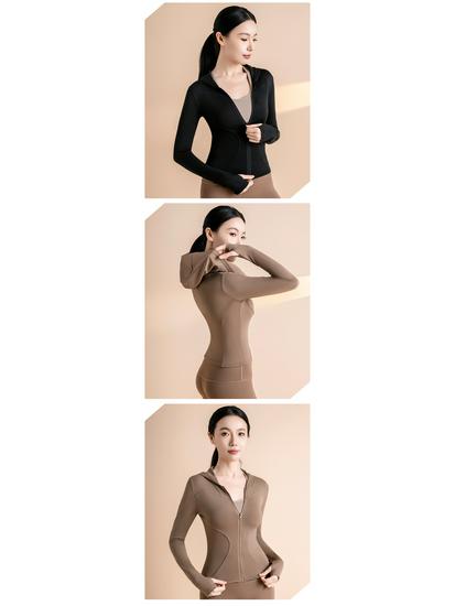 Высокоэластичный облегающий кардиган для йоги с капюшоном - Ветрозащитная фитнес-куртка для бега, велоспорта и йоги