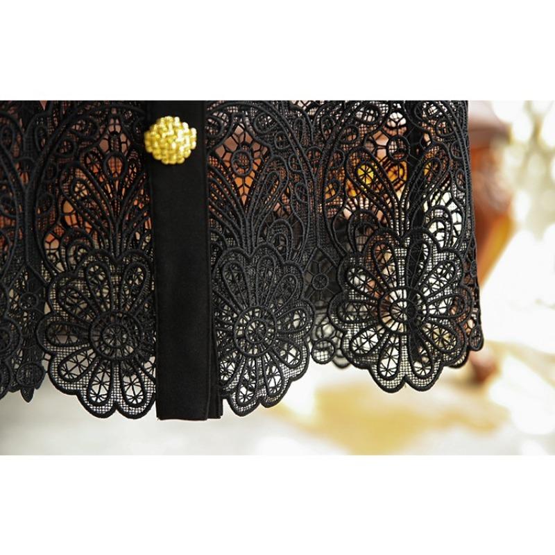 Летние женские кружевные платья с вырезами, воротником Питер Пэн на пуговицах, платья для вечеринок с коротким рукавом, женские халаты с поясами