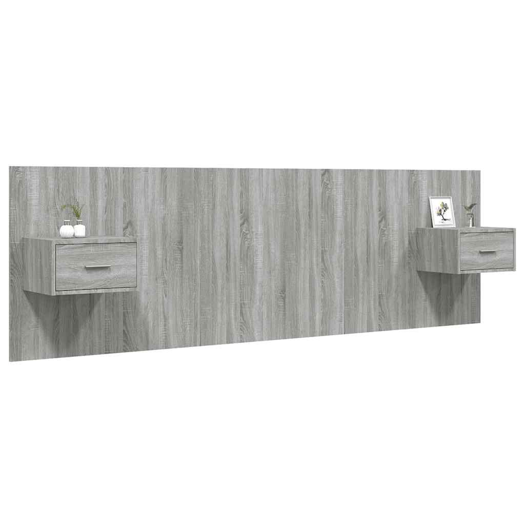 Bed Headboard with Nightstands Grey Sonoma Particleboard