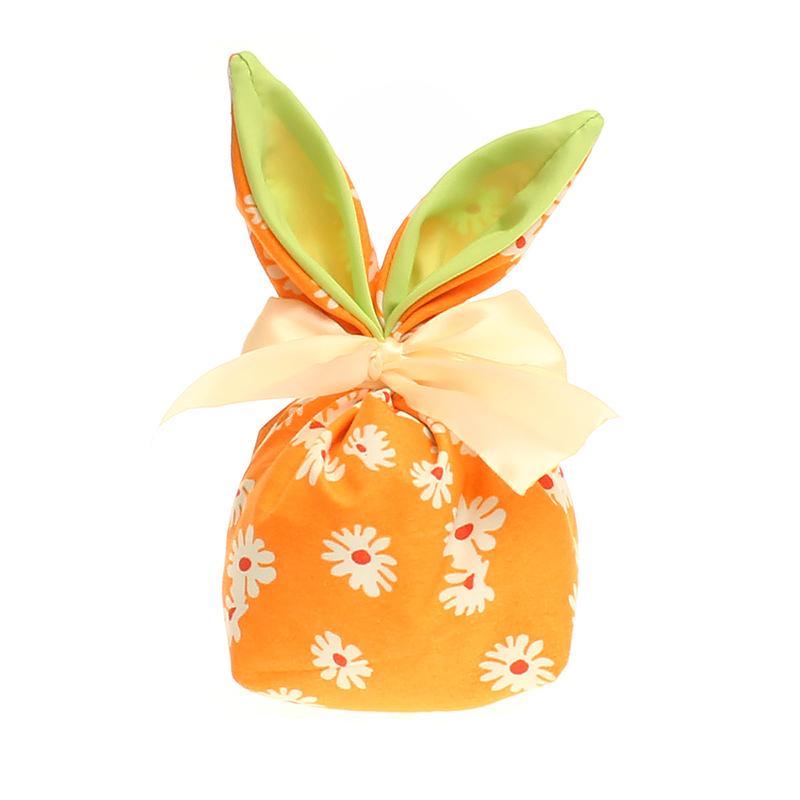 1Pc Candy Bag Easter Figure Originality Silk Ribbon Cartoon Rabbit Ear Floral Print Fabric