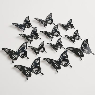 Черные 3D наклейки на стену в виде бабочек для украшения гостиной, праздника или свадьбы