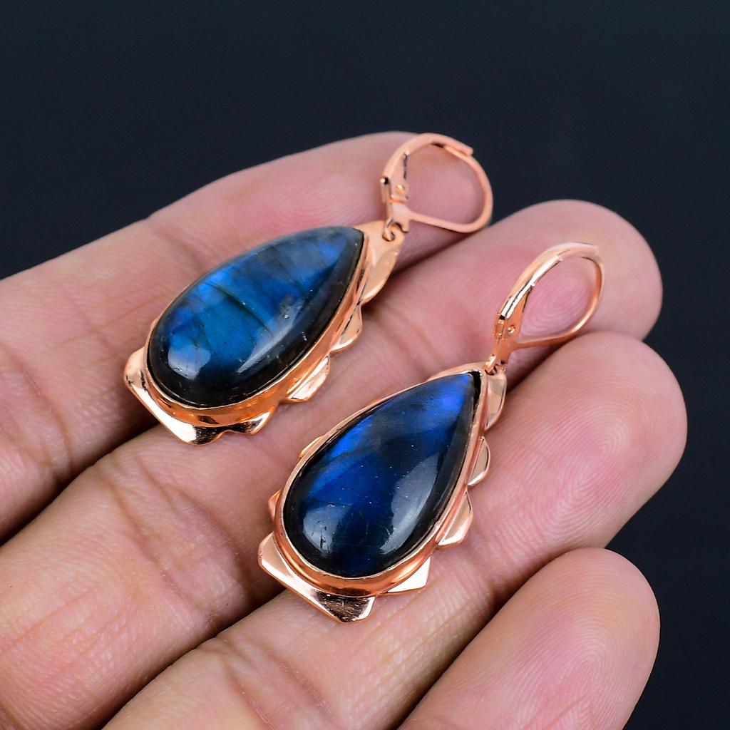 Лабрадорит, драгоценный камень, медные украшения ручной работы, очаровательные серьги для нее