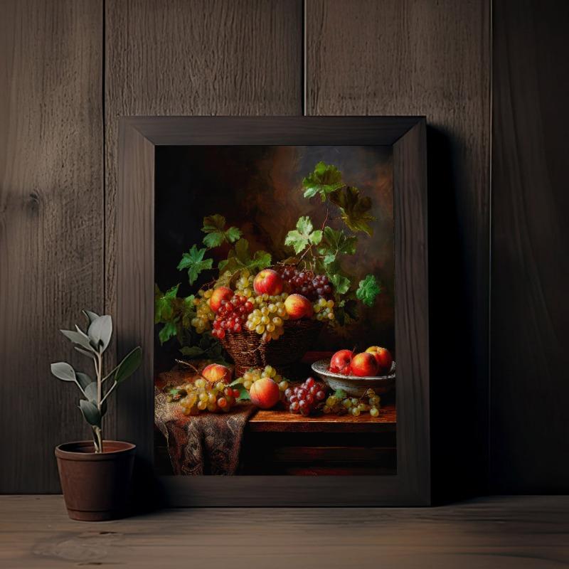 Pomegranate Apples Grapes Kitchen Fruit Food Bread Still Life Vintage Posters Canvas Printing Wall Art Picture Living Room Decor
