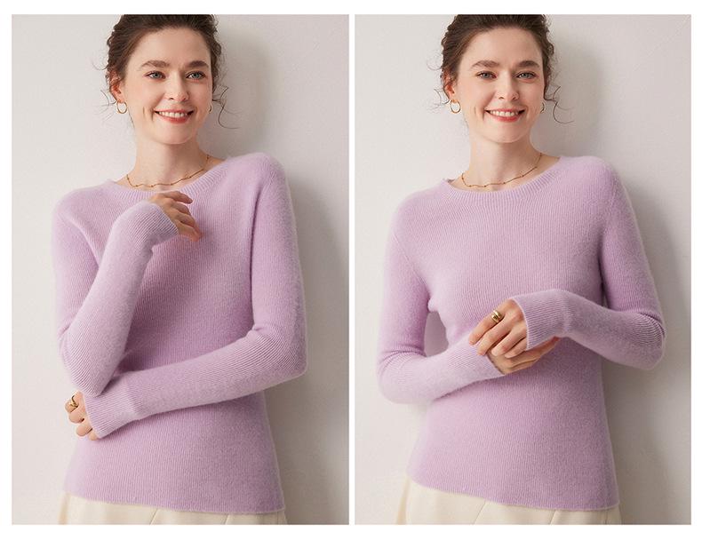 Women's Striped 100% Cashmere Round Neck Sweater - Autumn/Winter Collection
