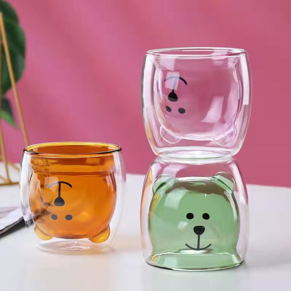 Кружка для кофе из стекла с двойными стенками, мультяшный медведь, бутылка для сока и молока, простая кружка для виски, коктейлей, вина, подарок