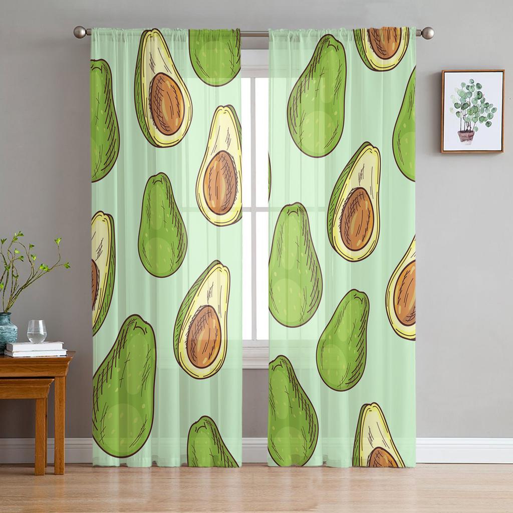 Avocado Green Seed Fruit Sheer Curtains for Living Room Decoration Window Curtains for Kitchen Tulle Voile Organza Curtains
