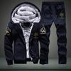 Thick Tracksuit Men Autumn Winter Warm Casual Men's Set Printing Hooded Jacket + Sweatpants 2 Pieces Sets Streetwear