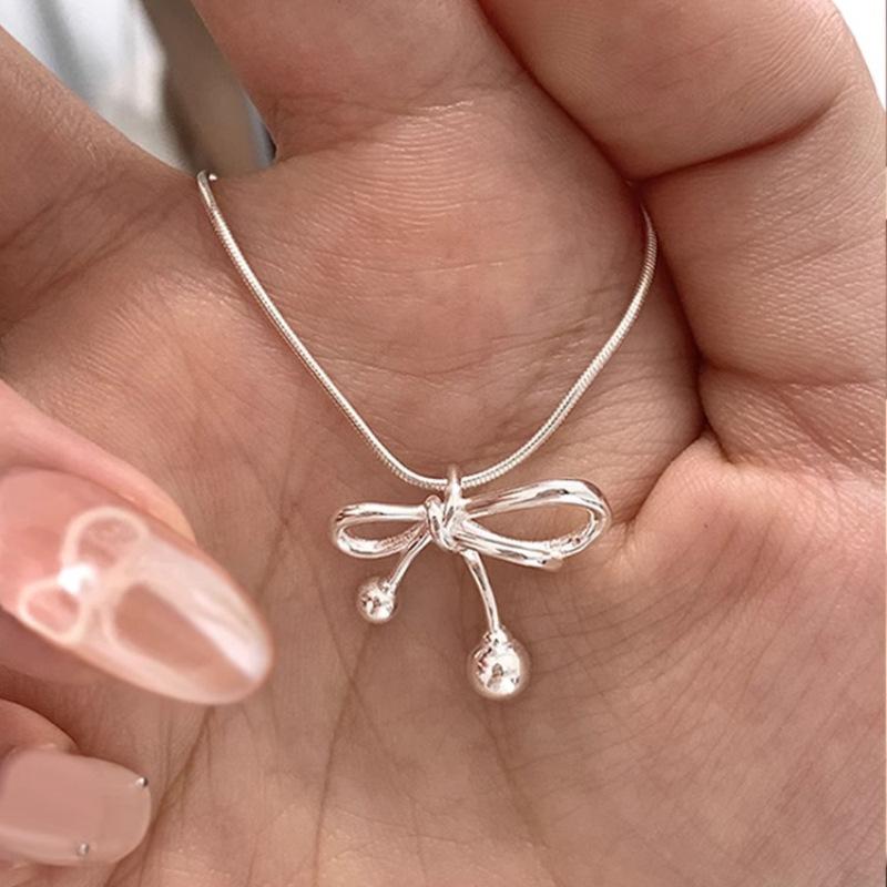 VENTFILLE 925 Sterling Silver Bowknot Necklace for Women Hollow Out Snake Bone Chain Korean Line Jewelry Gift Dropshipping